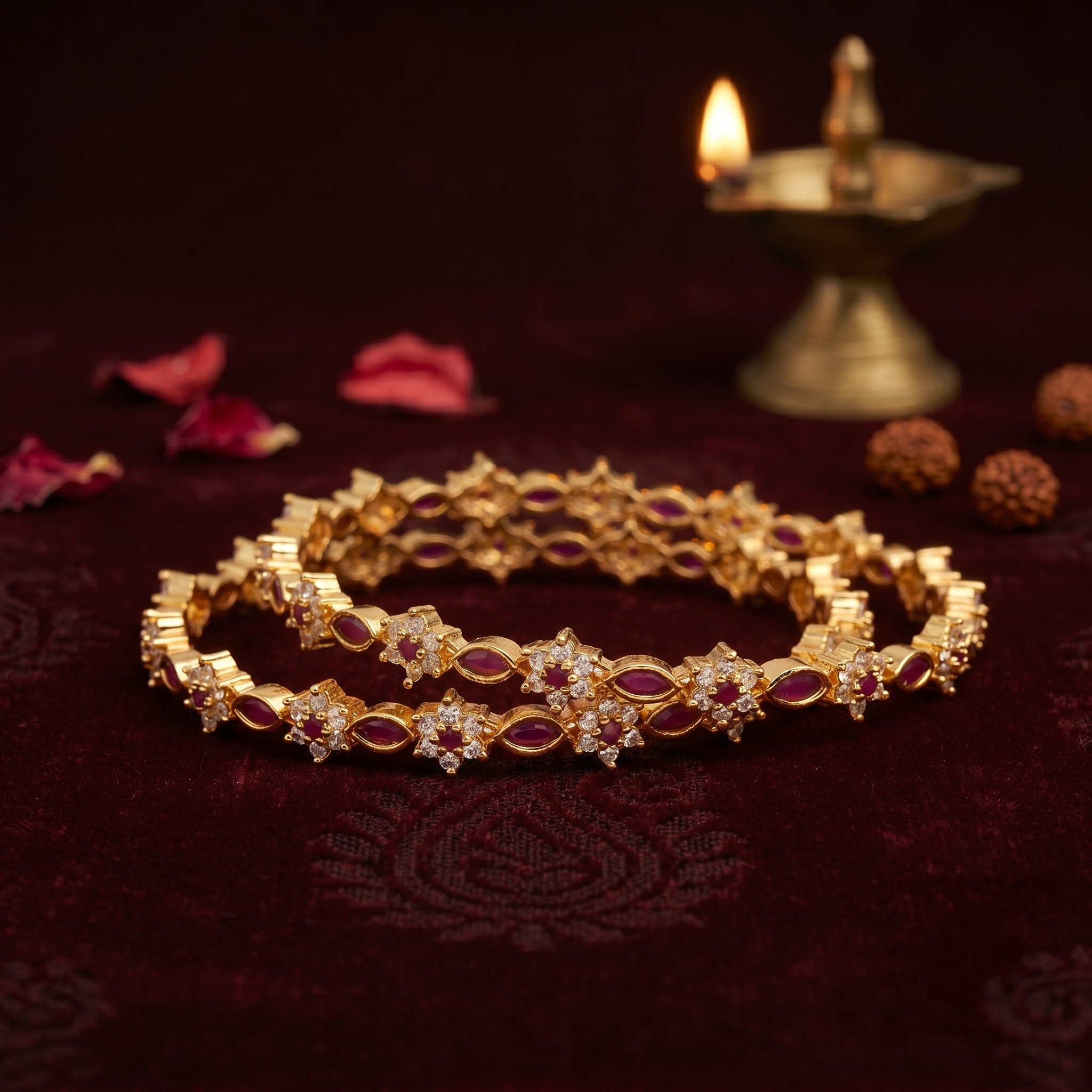 Ruby and White AD Floral Bangle alternate angle - Avalna